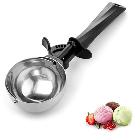Porzionatore per Gelato in Acciaio Inox da 80 ml, con Grilletto e Impugnatura Ergonomica, Cucchiaio Multiuso per Biscotti, Melone e Dolci