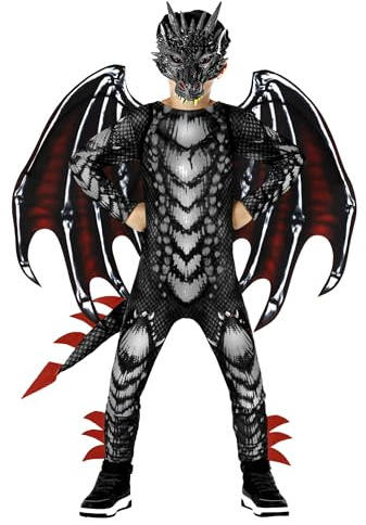 Morph Black Red Dragon Costume Kids Dragon Costume for Boys Jumpsuit Halloween Costumes for Kids M (7-9Y)