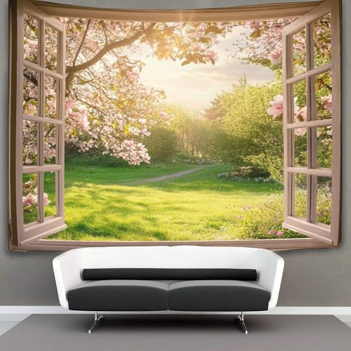 OSBELE Open The Fenêtre Tapisserie,Beautiful Jardin Tapisserie À Suspendre Au Mur,Décoration Murale Pour Chambre Dortoir Fête 70cmx100cm