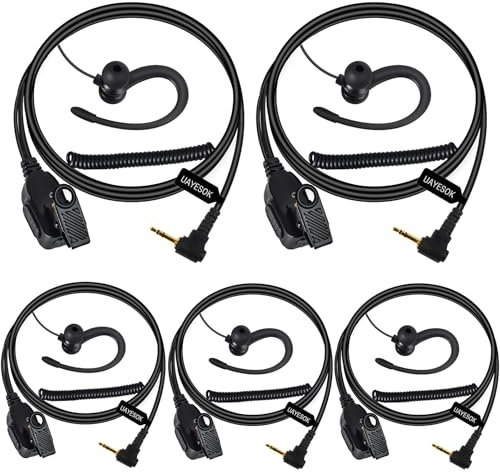 UAYESOK Funkgeräte Headset, G-Typ Security Ohrhörer 1 Pin 2,5-mm Klinke Kopfhörer für Walkie Talkie Motorola Talkabout TLKR T92 H20 T60 T80 T82 XT180 Funk, mit PTT-Mikrofon & Ohrstöpsel (5 Stück)
