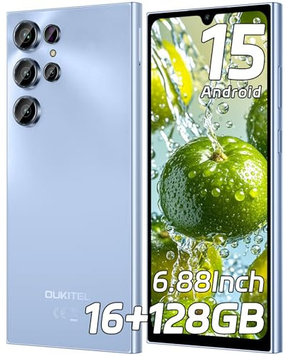 OUKITEL C61 Telefonos Moviles Libres Android 15, 16GB(4+12)+128GB/1TB Smartphone, 6.88 HD+ 90Hz Telefono Movil, Batería 5150mAh movil, 4G Dual SIM/Face ID/Fingerprint/GPS/OTG, Azul