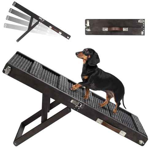 2026 Upgraded Dog Ramp for Couch, Foldable Small Dog Ramp for Sofa, 4 Adjustable Height from 13'' to 21, Portable Stable Pet Step with Non-Slip Pad, Pet Ramps Use for Couch Stairs, Black