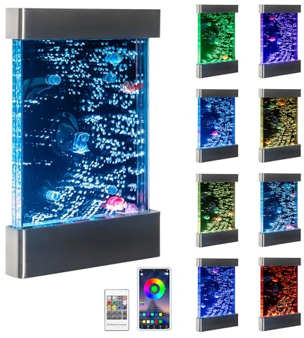 LED Sensory Bubble Wall Water Panel – 24x16 Stainless Steel Wall-Mounted Panel with Floating Fish, Color-Changing Lights, Remote & APP Control for Sensory Rooms & Therapy Spaces