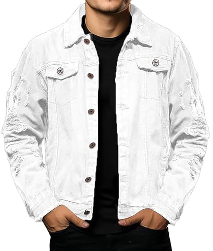 Generisch Giacca di jeans da uomo, 3 pezzi, slim fit, comoda giacca da mezza stagione con tasca sul petto e button down in denim, tinta unita, casual, traspirante, leggera, per tutti i giorni