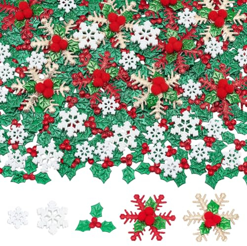 NBEADS 170 Pcs 5 Styles mini Décoration de Noël, Inclure des Cabochons en Résine Opaque de Noël des Patchs à Coudre et des Feuilles de Houx de Noël pour les Kits D'Accessoires de Costumes de Noël
