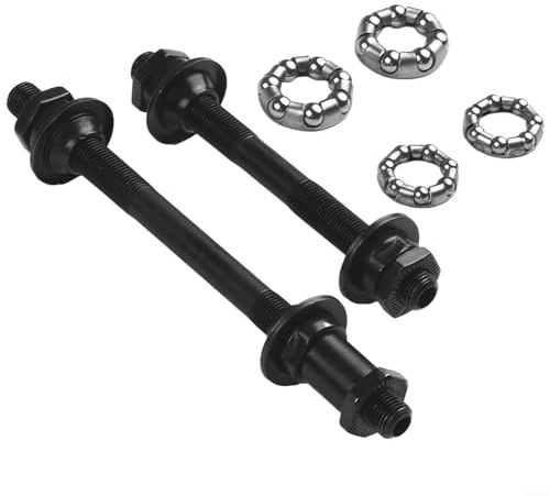 Kit de eje de buje de bicicleta de acero de 108 mm delantero y 145 mm trasero con bolas de rodamientos de 3/16 de pulgada y 1/4 de pulgada en negro, reemplazo para ruedas de bicicleta de carretera y