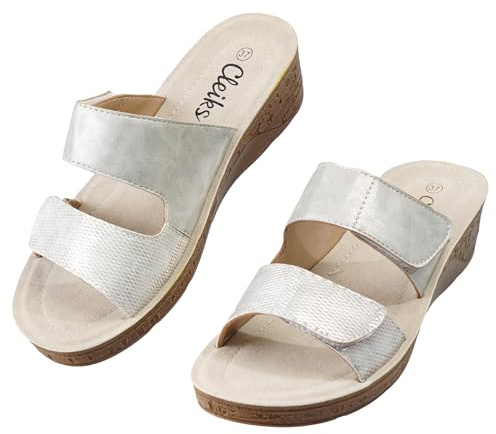 CLEIKS Scarpe Ortopediche Regalo per la Mamma Sandali Aperti Donna Argento Chiusura a Strappo Plateau Sandalette Estate Antiscivolo Ciabatte (Argento, 39 EU, WCL260423-11)
