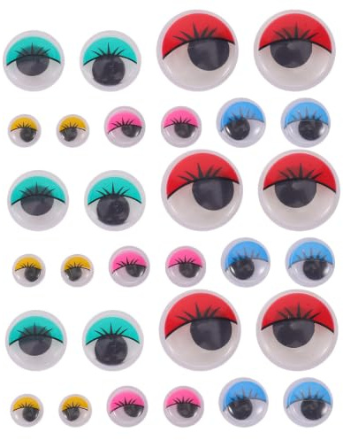 Lurrose 250pcs Self Adhesive Eyelash Googly Eyes with Smooth Edges, PVC Round Wobble Sticker Eyes for Classroom Art and Scrapbooking Decorations, Easy Application Craft Supply