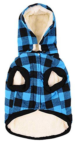 RC GearPro Cosy Wasserdicht Winddicht Reversible Britischen Stil Karierten Hund Weste Mit Kapuze Hemd Mantel Hundekleidung Kaltes Wetter Hund Jacke für Welpen Small Medium Large Dog (S, Blue)