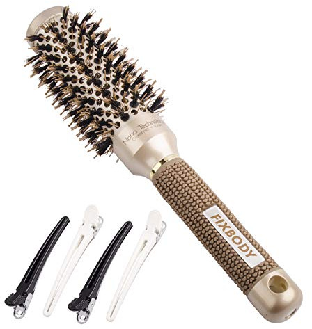 FIXBODY Anti-statisk hårborste med rund tunna, nano, termisk keramisk beläggning och jonisk teknik för hårhårhårföning, styling, lockning, rätning (2,5 tum (tunna 3,5 cm)