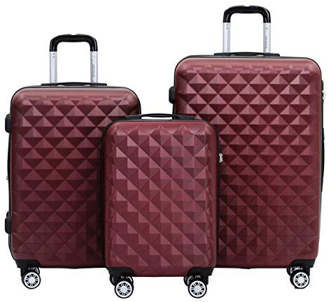 BEIBYE Trolley Koffer Reisekoffer Reisekofferset Gepäckset Kofferset 4 Zwillingsrollen Hartschale (Wein Rot)