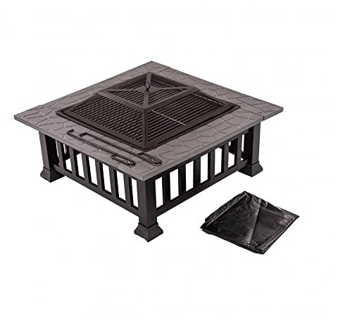 Oypla Firepit Table Brazier Outdoor Garden Patio Heater BBQ Barbecue Grill with Cover