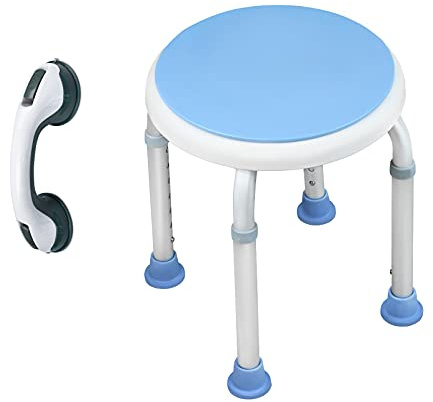 LARS360 Duschpall med handtag, 37–53 cm höjdjusterbar duschstol, 360° vridbar badkarsstol, hjälpstol för halkfri dusch