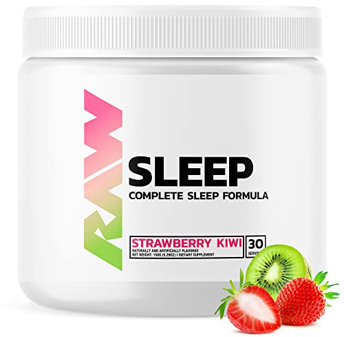 RAW Natural Sleep Aid Supplement - Relaxation Enhancer & Mood Support with Melatonin, Magnesium, Zinc, L-Tryptophan & Lemon Balm Extract to Relax & Calm the Mind & Body - 30 Servings, Strawberry Kiwi