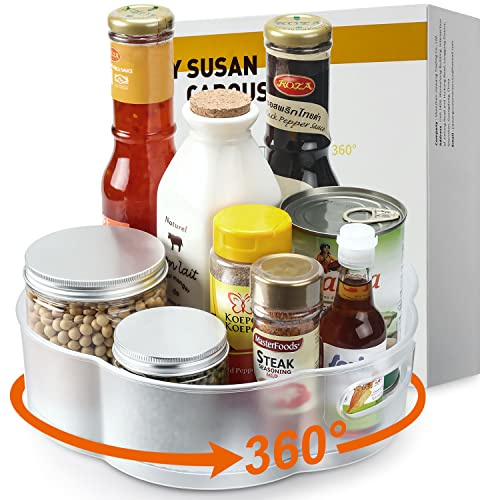Lazy Susan skivspelare skåp organisatör, 360 roterande roterande roterande kryddhållare, plast roterande kryddhylla -blomform multifunktionell köksförvaring för skåp kylskåp bord skafferi