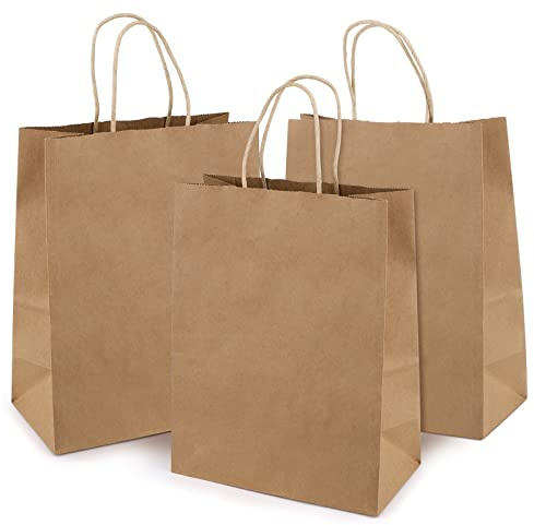 50 Pezzi Sacchetti Carta Con Manici Sacchetti Carta Regalo Addensare Sacchetto Di Carta Kraft Sacchetti Carta Natale Buste Regalo Natale Piccole, 15 x 8 x 21 cm, Giallo