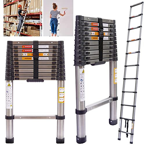 Escalera telescópica de 3,2 m de alto, extensible, de acero inoxidable, multiusos, de 150 kg, portátil, para trabajos de techo, decoración, certificación EN131