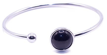 ZARZAMORA -Pulsera de piedra Natural y Acero Inoxidable Flexible y Ajustable - Piedra Gema Curativa Energética - Amuleto de Protección- Regalo Original(Obsidiana, Acero inoxidable plateado)