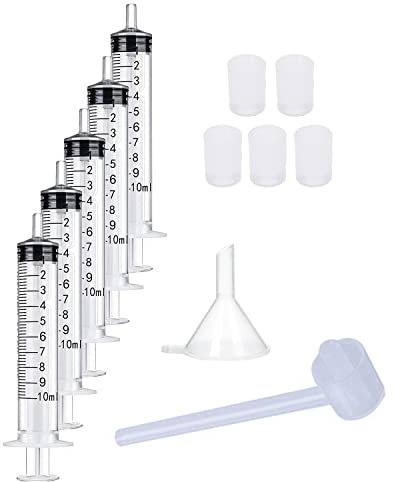 Lot de 5 seringues en plastique réutilisables de 10 ml avec adaptateurs d'extraction entonnoir et pompe distributeur de cosmétiques pour transfert de parfums vers des bouteilles vides