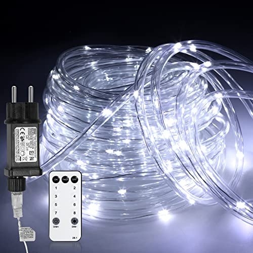 Tubiaz Cadena de luces LED, 20 m, 200 mangueras de luz LED de color blanco frío, impermeable, con mando a distancia y temporizador, tubos de luz para decoración de interiores, fiestas, jardín, árbol