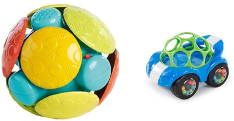 Bright Starts, Ballspielzeug, Wobble Bobble & Oball, Spielzeugauto mit Rassel, Grün-Blau