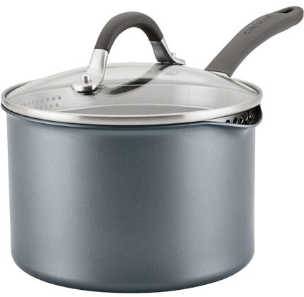 Circulon Scratch Defense Non Stick Saucepan with Lid 18cm - 2.8L Induction Saucepan with Straining Lid & Pouring Rims, Dishwasher & Oven Safe Cookware, Graphite Pewter Finish