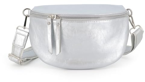 Sac Banane Bandoulière Femme Irisé - Porte Epaule Croisé ou Devant Poitrine Ultra Léger - Brillant Similicuir Souple - Mode et Chic - Argent