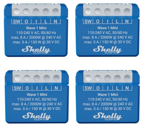 Shelly Qubino Wave 1 Mini | 4er Pack | Z-wave Smart-Schalter-Relais, 1 Kanal 8 A mit Trockenkontakt | Hausautomation | Z-Wave Gateway | Geringer Stromverbrauch | Repeater Erweitertes Netz