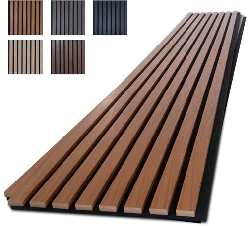 NeatiEase Wood Panels for Wall, 4-Piece 96 x 12.6 Soundproof Wood Slat Wall Panel for Interior Wall Decor Noise Cancelling, Acoustic Wall Panels, Sound Absorbing Panel (Teak)