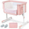 DREAMADE 3 en 1 Lit Cododo Bébé avec Matelas Lit Berceau Nouveau-né 0-6 Mois Pliant à Hauteur Réglable,Inclinaison 10°,Roues Universelles avec Frein Charge 9 KG (Rose)