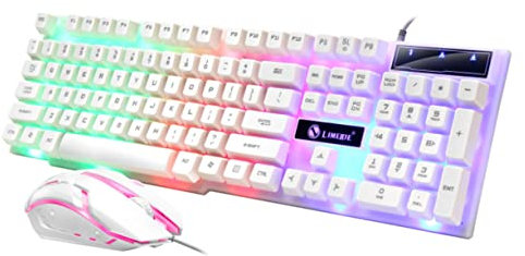 ARTIBETTER Clavier Filaire Clavier Gamer USB Clavier Ergonomique Computer Keyboard Clavier Retro eclairé Clavier Durable Souris gameur Gaming Souris Accessoires Gaming Jeu et Clavier Blanche