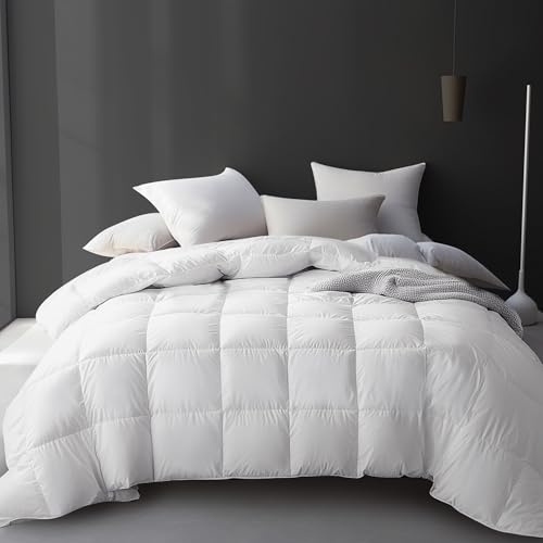 Hotel Grand Luxury White Goose Feather Down Fiber Comforter Twin Size, 100% Cotton Ultra Soft Duvet Insert Twin, Hotel Hypoallergenic Extra Warmth Bedding Comforter, White 68x90 Inch