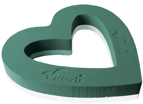 Creativery våt foam hjärta 47 cm öppet 1 styck – för professionella blomster & hobbyhantverkare – färska blommor sticksvamp – blommor plug-in hjärtkrans – blomtillbehör och blombehov – grön