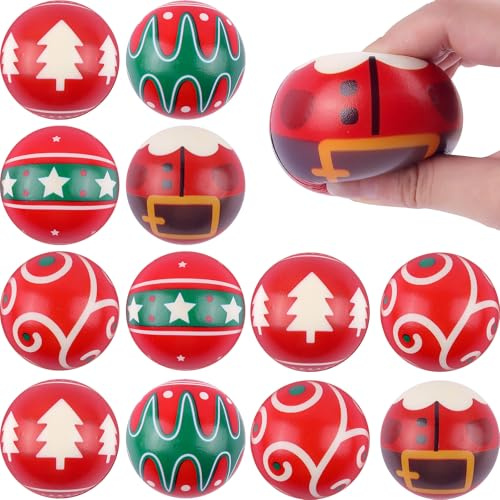 Anboor 12 Pcs Christmas Squishy Stress Balls Xmas Tree Santa Claus Kawaii Squishie Party Favors Stocking Stuffers Goodie Bag Fillers (2.5Inch)