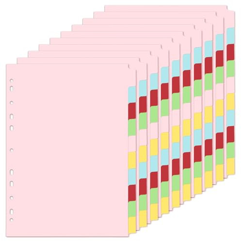 File Dividers A4, 10 Pack 10 Part Folder Dividers Coloured 11 Hole Punched | Index Dividers 11 Hole Punched A4 Dividers Tabbed for Lever Arch Files Ring Binders, Office Desk Accessories