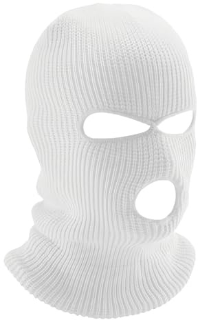 IOHJSA 1 Pcs Ski Mask, Winter Knitted Balaclava, 3 Hole Knitted Winter Face Mask for Outdoor Sports (White)