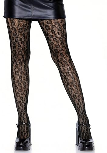 Buauty Fishnet Tights Patterned Fish Net Stockings Floral High Waist Pantyhose Black Lace Thigh High Stocking Party Halloween,One Size