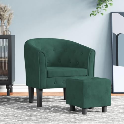 Mimdixy Sillón de lectura, sillón de relax, sillón para los oídos, sillón de peluche, sillón de club con reposapiés, color verde oscuro, terciopelo, para oficina en casa, estudio, estilo moderno