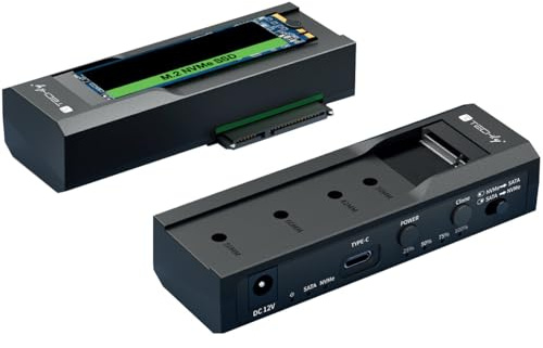 Techly 623615 Adattatore/Duplicatore per HDD/SSD SATA da 2,5”/3,5” e SSD NVME M.2 Nero