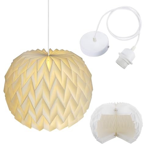 OMIGA Paralume Lampadario Carta con e27 Portalampada da Soffitto Origami Paralume Abat Jour per Appartamenti Caffè Studi O Attività Creative e Artigianali Stile Minimalista Nordico (Sferico)