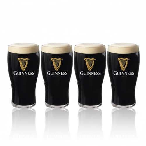 LORD'S ROCKS Guinness Official 20oz Pint Glasses – Set of 4, Branded Tulip Shape Beer Glassware – Classic Irish Pub Style