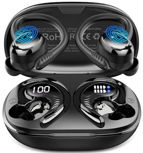 Bluetooth 5.4 Kopfhörer Sport, 2026 Neu In Ear Kopfhörer Kabellos Bluetooth mit 6D Stereo/4 ENC Mic, 50H Noise Cancelling Ear buds, Over-Ear Sportkopfhörer mit Ohrhaken, IP7 Wasserdicht Ohrhörer