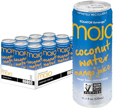 MOJO Coconut Water + Mango Juice | Hydration Drink & Sports Drink | Electrolytes Beverage | Vitamin B & C | Hydration Drink for Skin & Body | 11.1 Oz (Pack Of 12)