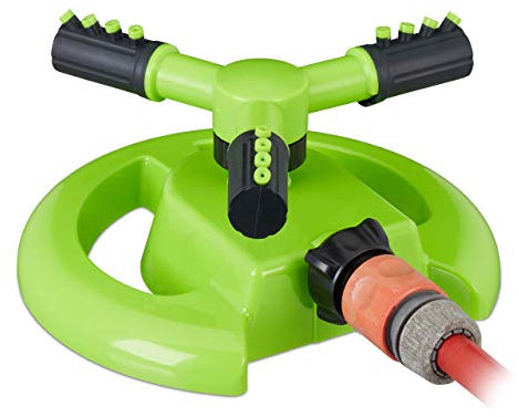 relaxdays Irrigatore da Giardino Circolare superfici Fino a 80 m² Raggio 8-10 m, 3 Bracci Rotante a 360° Verde Chiaro