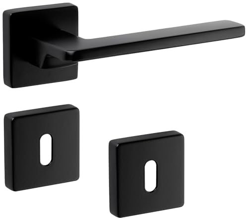 SOTECH Juego de tiradores de puerta ADAMO, negro mate, cuadrado con rosetas de púas para puertas de habitaciones, tirador de puerta, herraje para puerta, con material de fijación