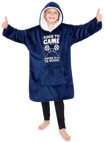 CityComfort Felpa Coperta, Felpa con Cappuccio in Pile per Bambino 7-14 Anni, Felpe Oversize Unisex (Blu)
