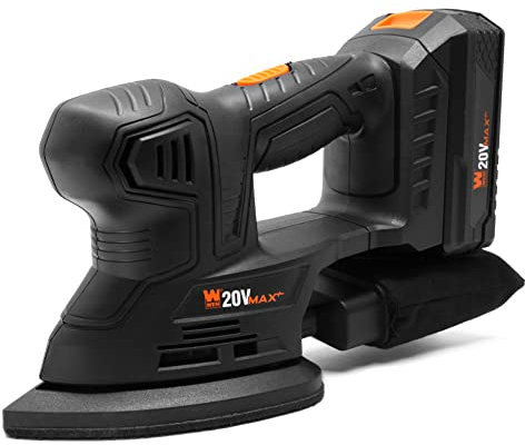 WEN 20401 20V Max Cordless Detailing Palm Sander with 2.0 Ah Lithium-Ion Battery and Charger, Black