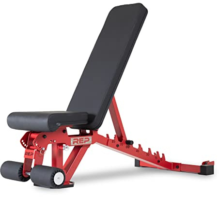 REP Foldable Incline Decline Bench | FID Platform for Home Gym | Compact Portable Fitness Stationary Equipment | Heavy Duty Strength Training Chair | Adjustable Sit-up Dumbbell Workout Support, Red