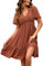 JENJON Femme Robe de Eté Col en V Elégant Pois Volants Taille Haute Manches Courtes Décontractée A-Ligne Mini Robes