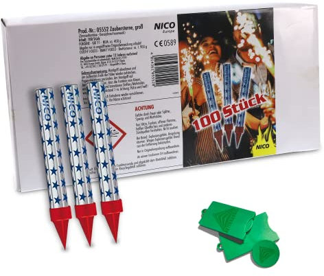 AKTIVHANDEL 100 Zaubersterne, Fontänen für Torten und Kuchen, für drinnen und draußen, Zimmerfontänen, 50 Sekunden Brenndauer, Kat F1 Feuerwerk inkl. Einkaufswagenchip